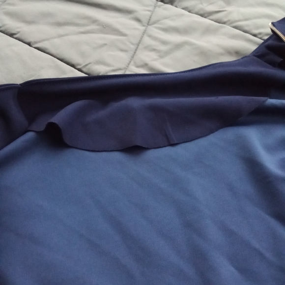 Navy Blue Stretchy Sequined Dressy Traditional Tunic Top with Tiered Bell Sleeve - Picture 10 of 11